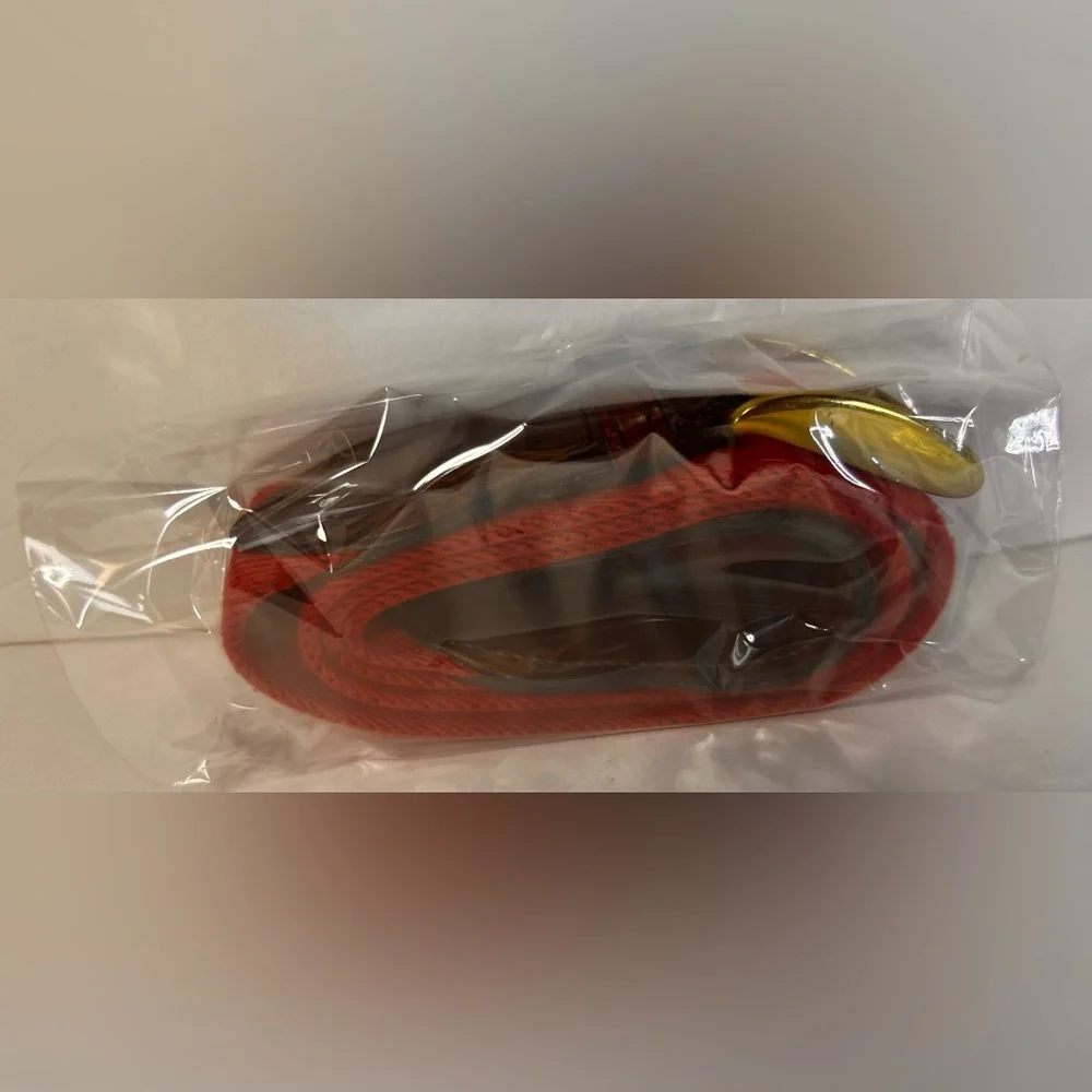 Belt. Red & Brown Leather Elastic Belt. 36/90 Solid Brass Buckle